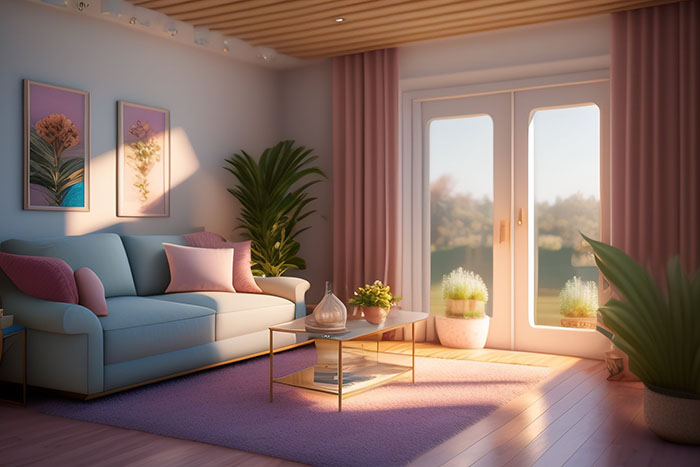 Beautiful room with pastel pink wall color