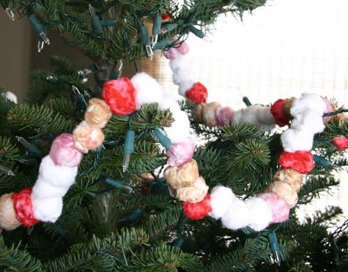 Colorful cotton balls on X-mas tree