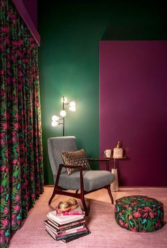Purple and green color combination wall